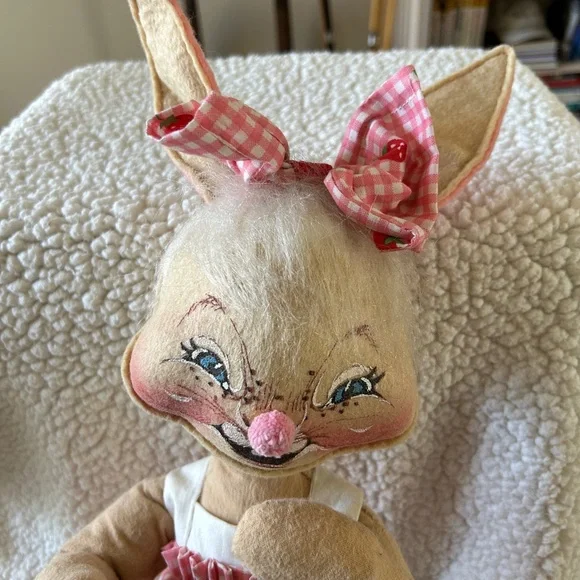 Large Annalee Spring Bunny with Basket Strawberry Dress